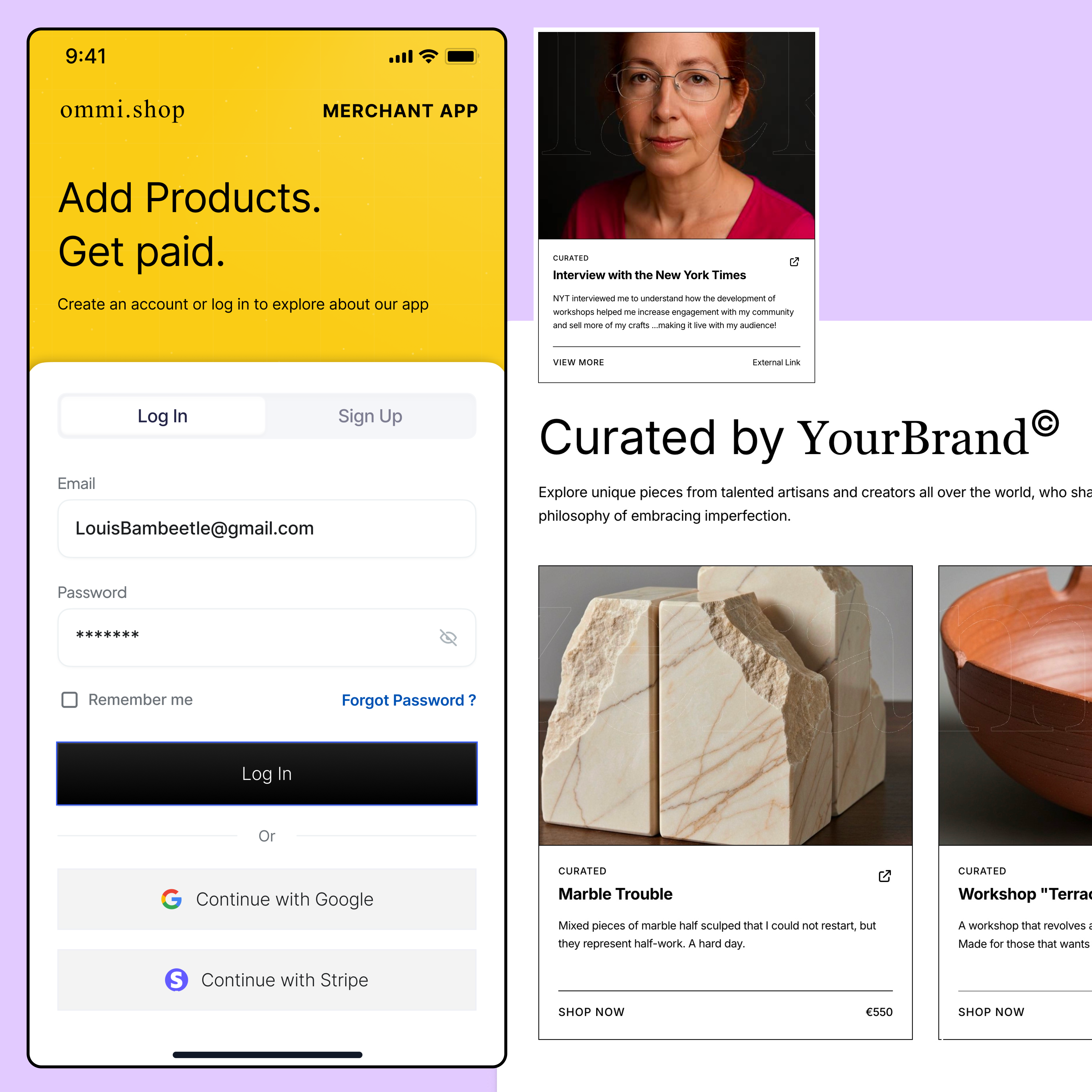 Illustration showing product links inside the merchant app