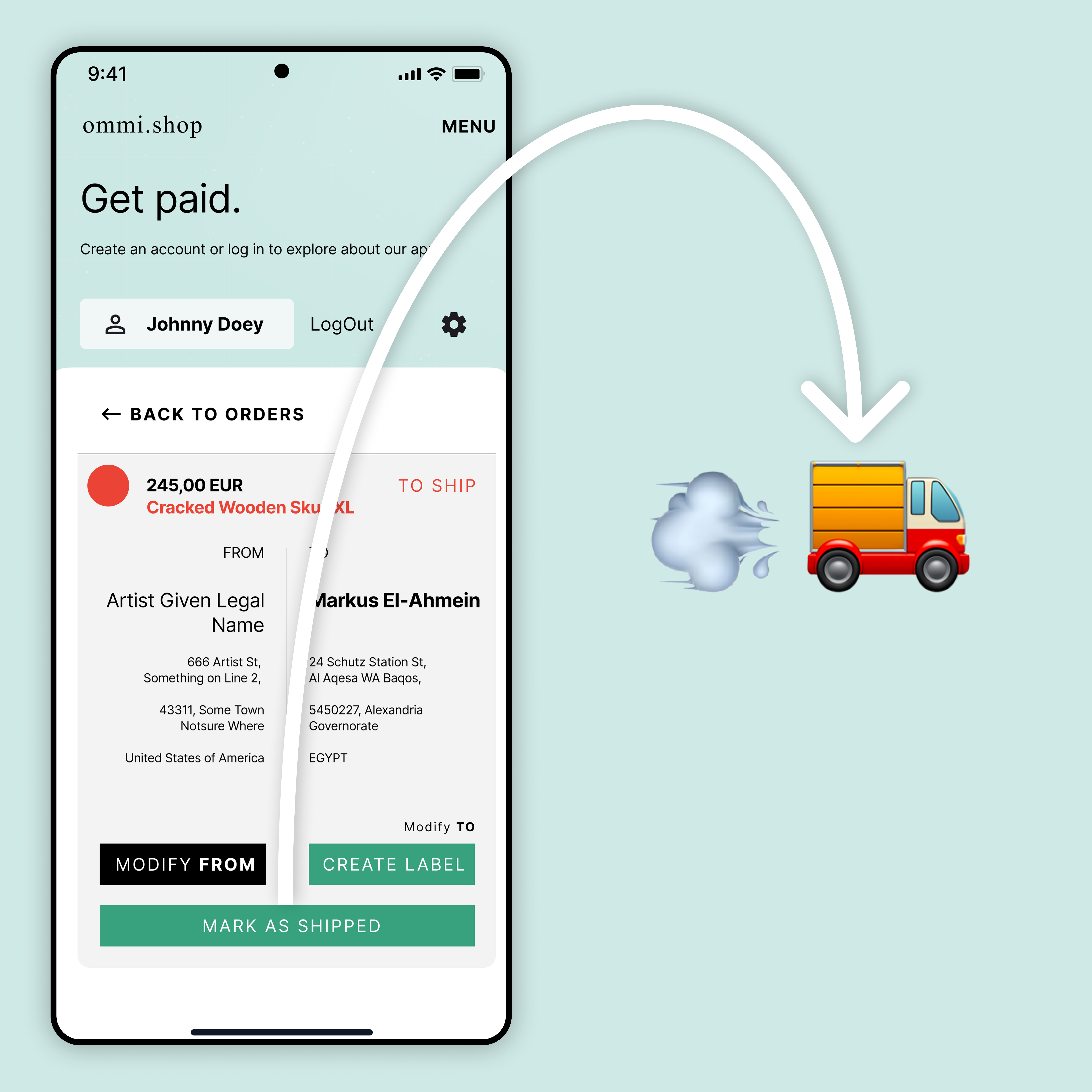 Illustration showing shipping options for unique products