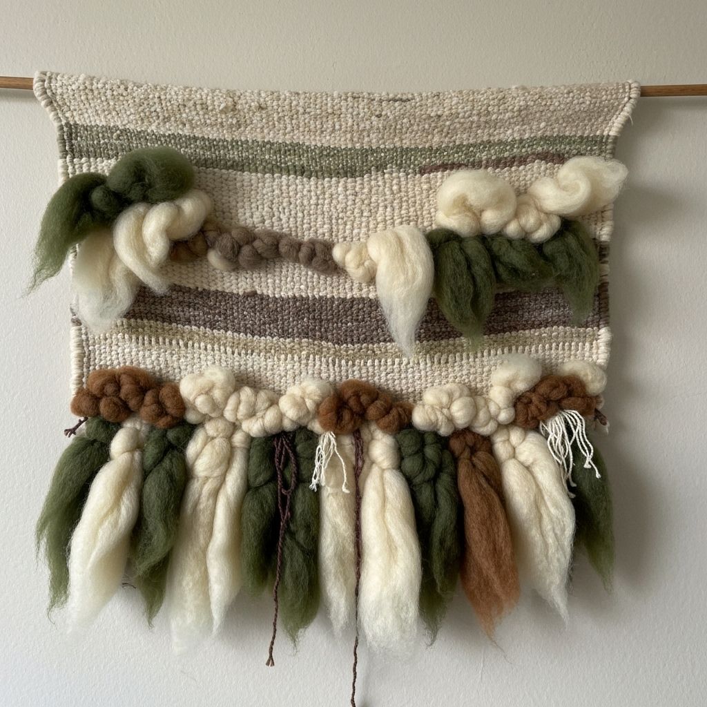 Hand-loomed with intentional irregularities. Natural wool with visible knots and texture variations that tell the story of its making.